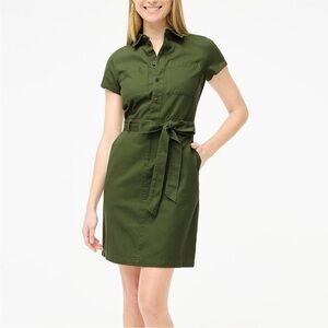 J. Crew Army Green Utility Mini Dress Short Sleeve Button Front Size 10